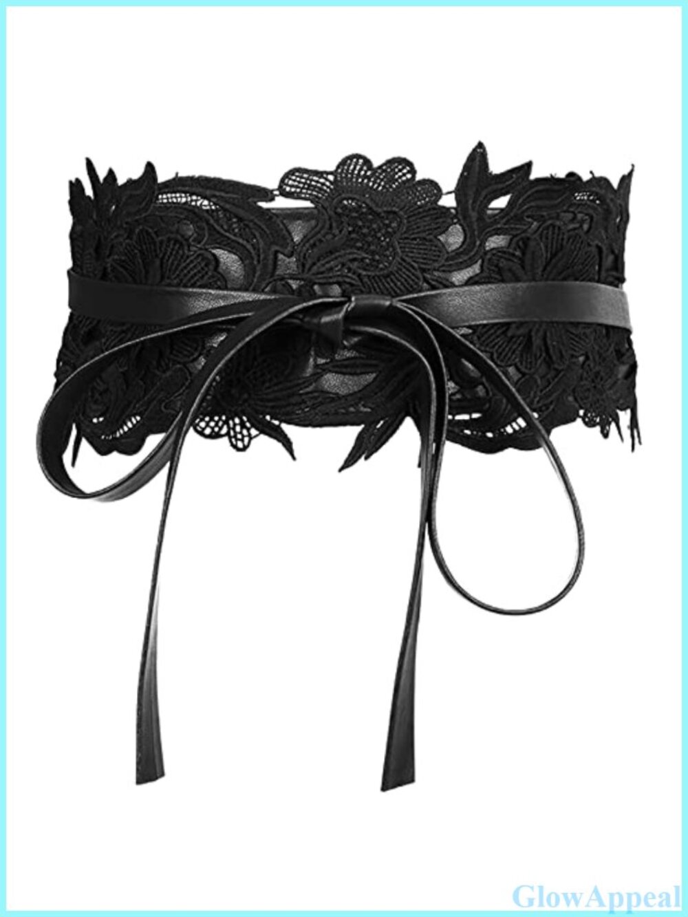 Faux Leather Lace Wide Waist Belt Bow Tie Wrap Obi Corset Belt for Dresses